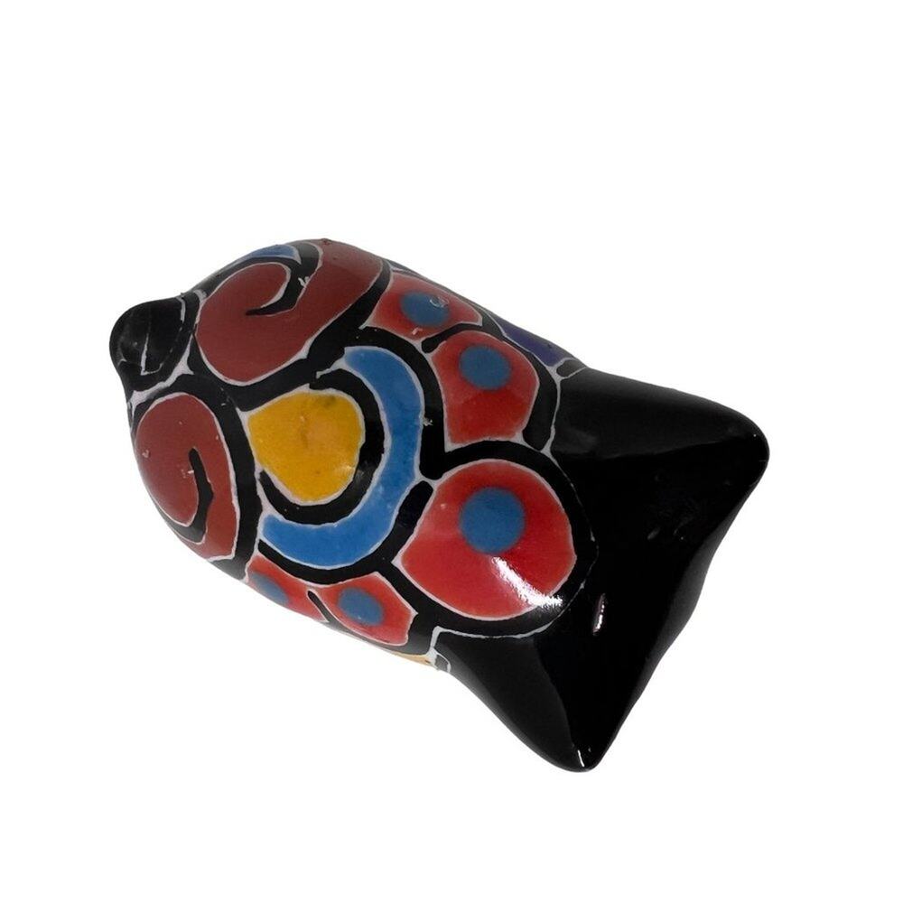 Miniature Black Piggy Colorful Folk Art House Hog - Picture 5 of 7